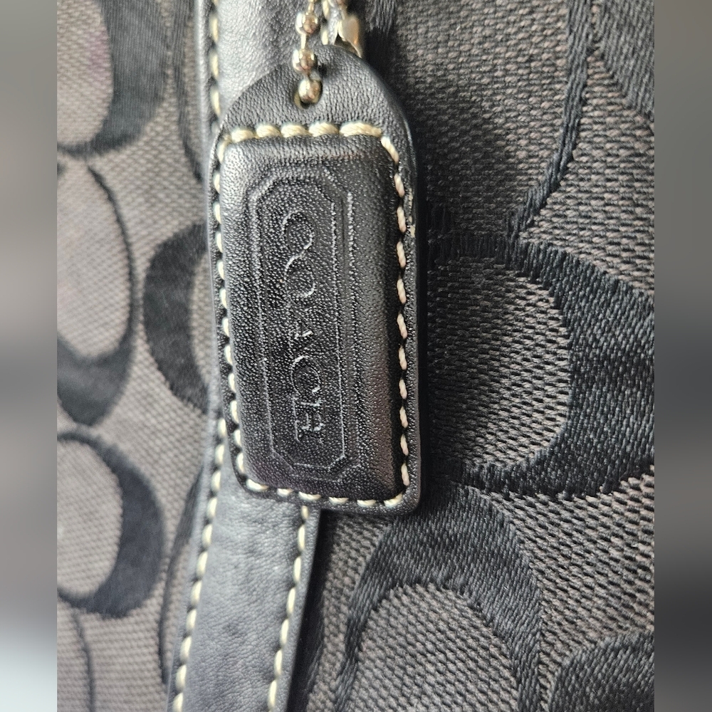 Coach Black Signature C Leather Detail Silver Hardware Mini Tote Bag 6043 - Picture 6 of 9